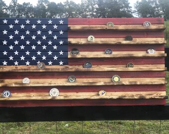19 X 36 American flag challenge coin holder. Holds up to 100 coins