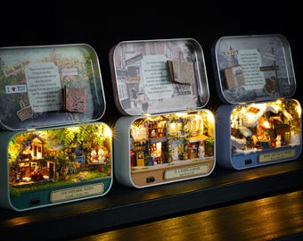 UK stock! DIY Box Theatre with Light Countryside/High street/Cosy winter cottage/DIY Handcraft Miniature Project*Dollhouse Kit