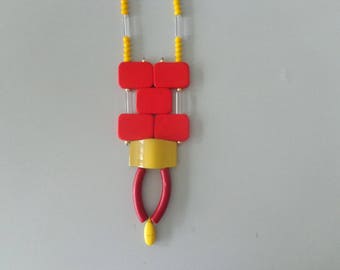 Yellow red necklace, yellow statement necklace, long yellow necklace