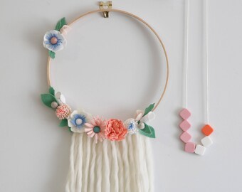 SALE - Felt flower hoop with tassels
