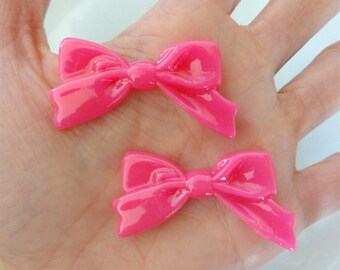 7 pcs - Hot Pink Ribbon Bow Resin Cabochons - 47mm - Fuchsia - Pinup - Pretty Bow - Decoden -DIY