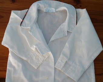 Vintage Long Sleeve White Dress Shirt with Plaid Trim Size 9M