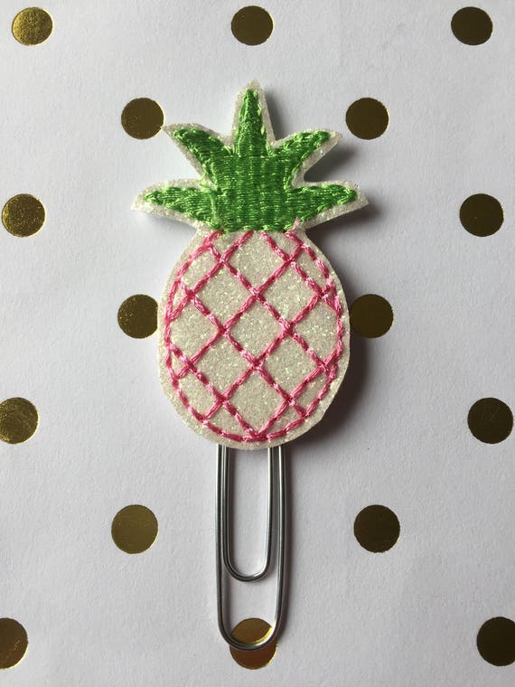 Glitter Pineapple with pink stitching planner Clip/Planner Clip/Bookmark. Pineapple paper clip. Pineapple planner clip. Glitter planner clip