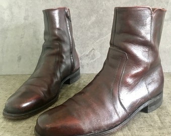 70's Burgandy Florsheim Boots / Vintage Brown Leather Zip Up Ankle Boots/ Chelsea Boots / Beatle Boots / Mens 9B Womens 11