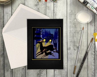 High Resolution Card Digital Download of Vintage Poster Deer in Headlights. Wildlife, Nature, Nighttime Blank Card for Any Occassion. Fawn.