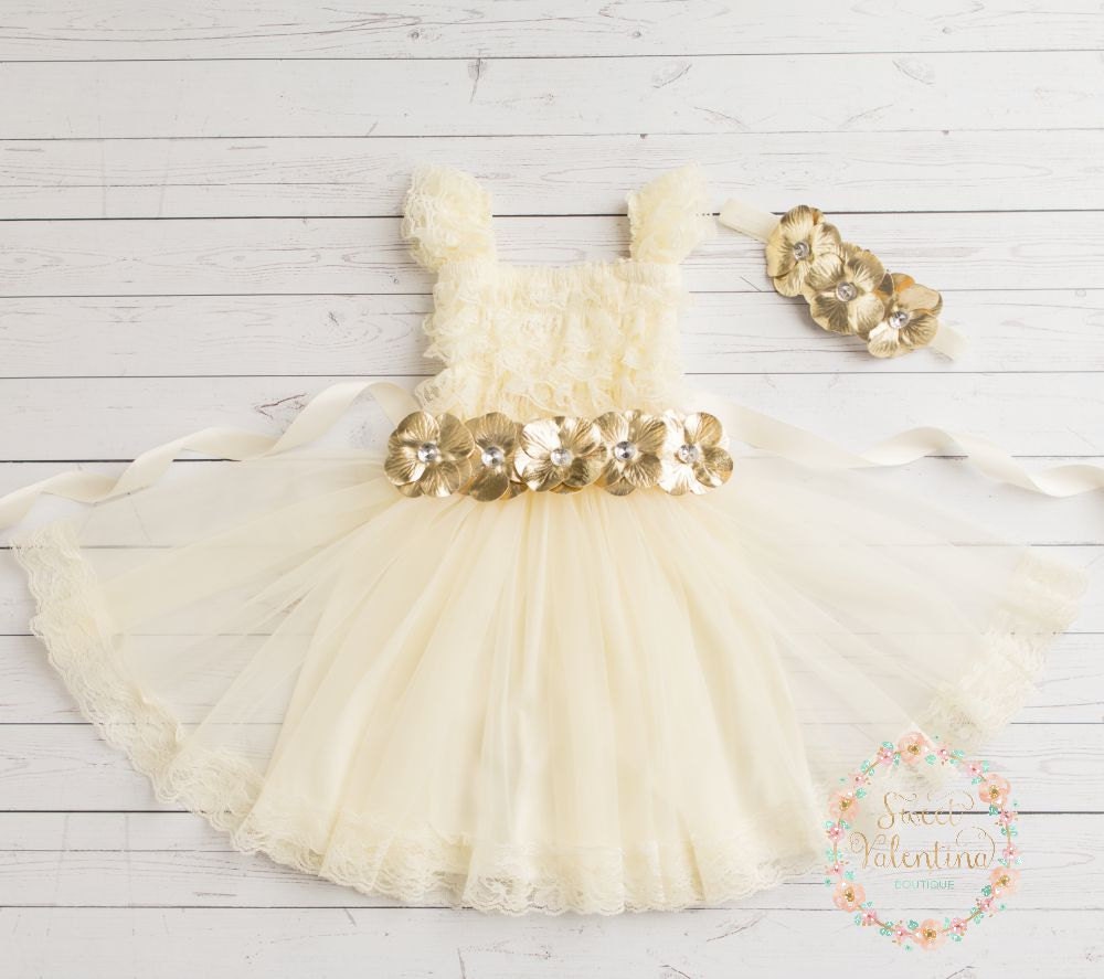 Baby dress Girls dress Ivory lace dress Ivory and gold lace