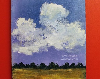Blue and Purple Sky, Clouds, Fields, Treeline, Original Art, Landscape Painting, Winjimir, Home Decor, Design, Gift, Wall Decor,Art