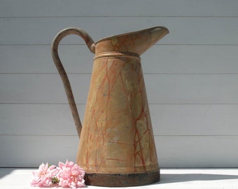 French Vintage Zinc Water Pitcher, French Farmhouse Decor, Shabby Chic Home, Country Home, Rustic Home Decor, Short Zinc Pitcher