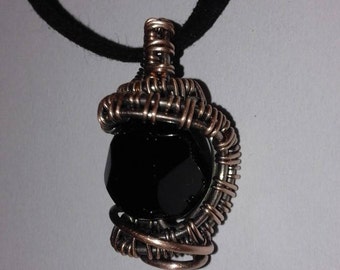 Copper wire wrapping pendant, handmade