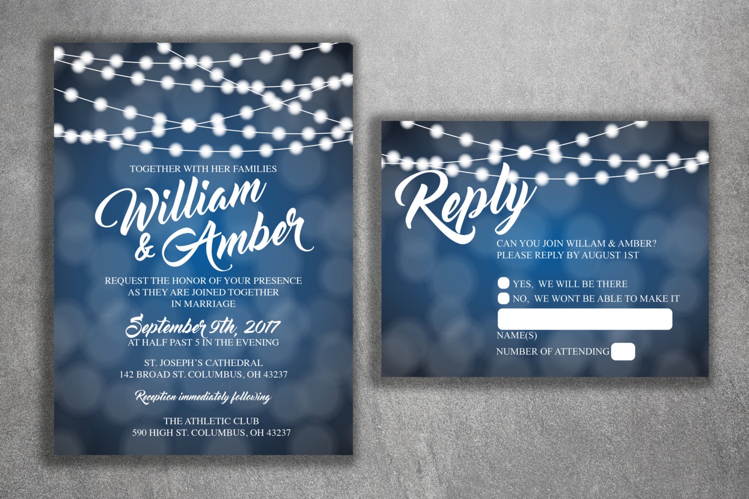 Blue and White Lights Wedding Invitations Set Printed Cheap