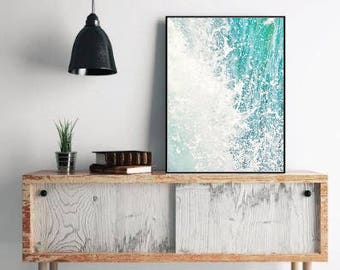 Abstract Photography, Blue Turquoise Abstract Art, Modern Beach Decor, Ocean Print, Wave Photo, Nautical Decor Printable Digital Download