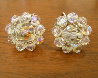 Vintage Coro Earrings, Vintage Coro 1950s Earrings, Coro AB Crystal Earrings, Vintage 50s Clip on Earrings, Coro Earrings, Vintage Coro