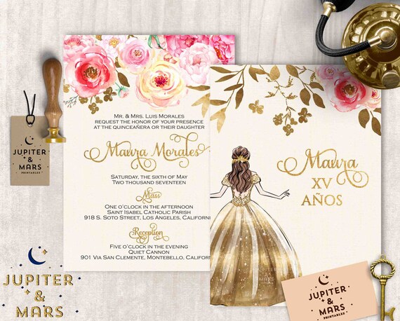 Watercolor Pink Floral QuinceaƱera Invitation Quinceanera