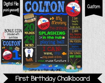 O-Fish-Ally One Chalkboard - Boy's First Birthday Chalkboard - Fishing Birthday Chalkboard - Fishing - Ofishally One - The Big One - Digital