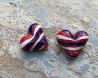 Red, White and Blue Heart Beads, Patriotic Beads, 4th of July Beads, Heart Beads, 18 x 20mm 2 beads per package