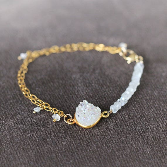 Bridal Bracelet - Druzy, Diamond & Moonstone Bracelet