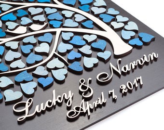 3D Wedding Guest Book Alternative Wedding Tree Wood guest book Rustic Wedding Guestbook Tree of Hearts Wedding gift CUSTOM COLORS W3D