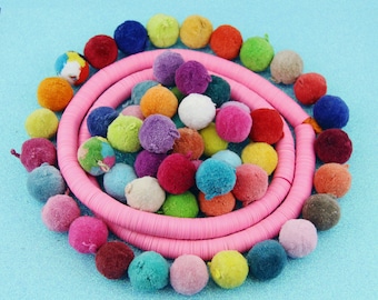 Luxe Pom Poms with Loops for Jewelry, New FALLPantone Colors, 1" Designer Jewelry Making Charms, Summer Trend, Handmade Cotton, Pairs