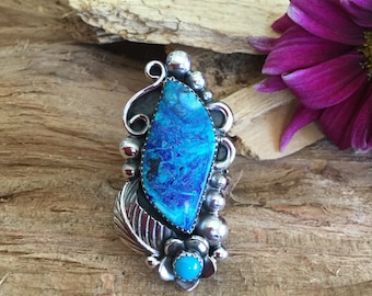 Bluebird Mine Azurite Malachite ring/ Artisan Handmade/ Sterling Silver/ With Sleeping Beauty Turquoise Wildflowers