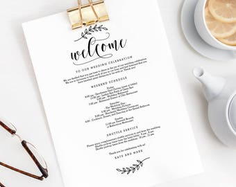 Wedding Welcome Thank You Letter and Itinerary Printable Template, DIY Wedding Welcome Bag Letter Instant Download Rustic Elegance #REC