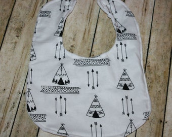 Baby Bib- Tepee Bib, Aztec Bib, Baby Boy Bib, Baby Girl Bib, Gender Neutral Baby Bib, Minky Baby Bib