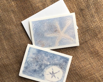 Watercolor Note Cards, Sand Dollar Note Cards, Watercolor Cards, Set of 2 Nautical Note Cards, Beach Thank You Card, Beach Stationary,