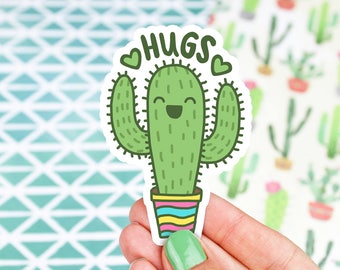Cactus Sticker, Hugs Sticker, Cute Folder Sticker, Vinyl Sticker, Cute Cactus, Anniversary Gift, Cactus Gift, Car Decal, Cacti Art, Mom Gift