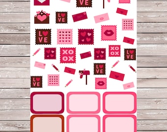 Valentine's Day Love Letter with 6 Half Boxes Planner Stickers, Erin Condren Planner Stickers, ECLP, Filofax, Kikki K, Mambi, Happy Planner