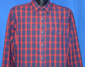 90s Red Blue Plaid Button Down Shirt Large