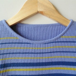 T Shirt with Lavender Green and White Stripes - Vintage Ribbing Tee - Long Sleeves