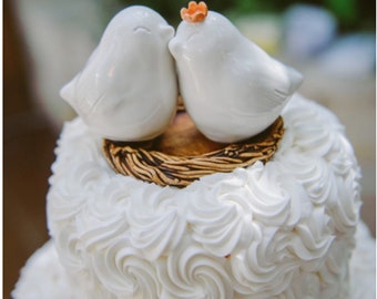 White Cuddling Love Bird Wedding Cake Topper