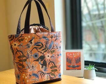 Insulated Drawstring Lunch Bag/Lunch Bag with Bottle Holder/Handmade Lunch Bag/Lunch bag for women/ tote bag