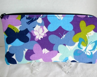 Zippered Pouch Butterfly Make Up Bag Purple Navy Gadget Case