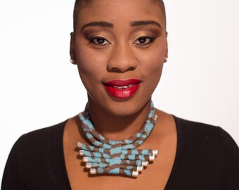 Necklace blue Brown and indigo African design