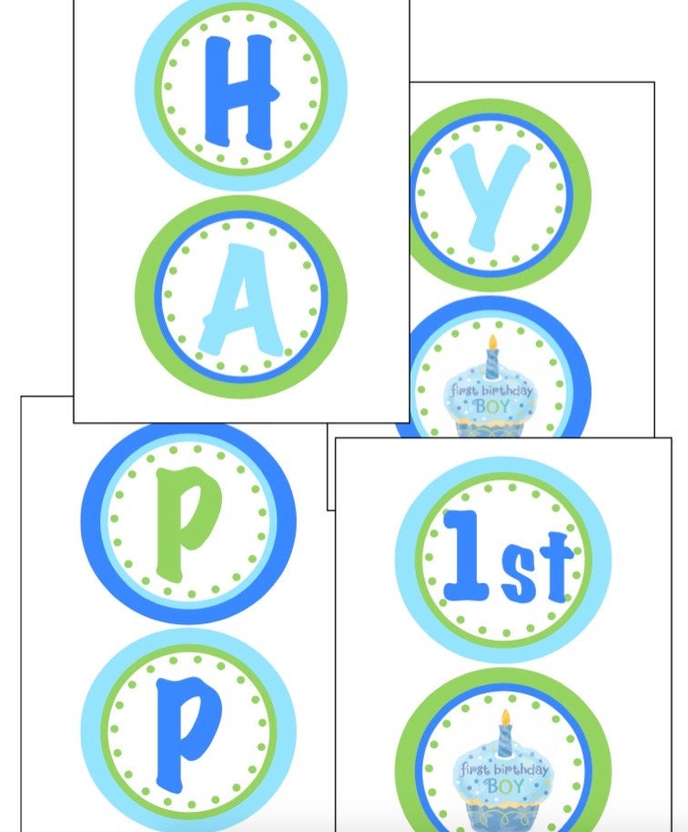 INSTANT DOWNLOAD Printable First Birthday Boy Happy 1st
