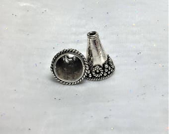 2 Sterling Silver 15mm x 12mm Cone Bead Caps #659
