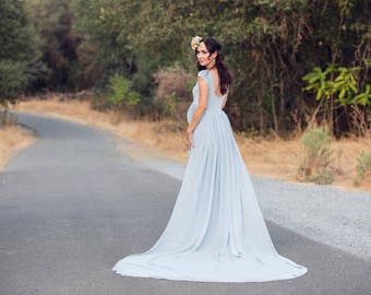 Short Sleeve Maternity Dress for Photo Shoot-Maternity Gown-Long Maternity Gown-Maxi Gown-Baby Shower Dress-Flowy Dress-LANA DRESS