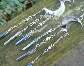Moon Goddess Earrings,Crescent Moon,Festival, Bohemian Chic, Moon Earrings, Yoga Earrings, Zen Earrings, Quartz Earrings,New Age