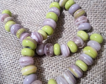 Tiny Beads Spacers Lampwork Beads - 23 pcs Glass Set Pink Green glass beads small beads