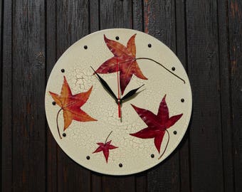 Home wall clock modern wall decor unique clock for wall art clock rustic wall clock cottage chic wall hanging leaf decoration leaves clock