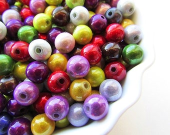 Assorted Miracle Beads 8mm Magical Illusions Plastic 3D Beads Round Glow Beads Shiny Beads Center Drilled Craft Supplies Set of 50pcs