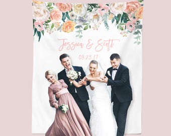 Rustic Blush Wedding Backdrop Reception, Floral Wedding Backdrop Fabric, White Wedding Banner, Wedding Backdrop Tapestry, Ceremony Backdrop