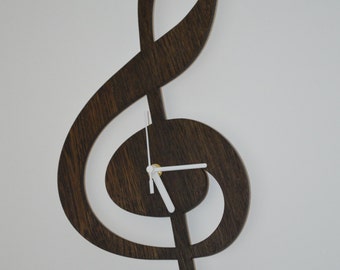 Laser cut clock, wooden clock, treble clef clock