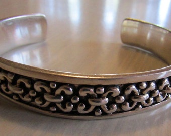 Sterling Silver Cuff Bracelet with Bold Design 6 7/8"