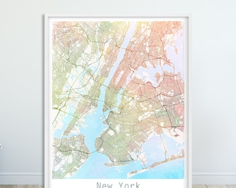 new york city urban map poster new york street map wall decor watercolor new