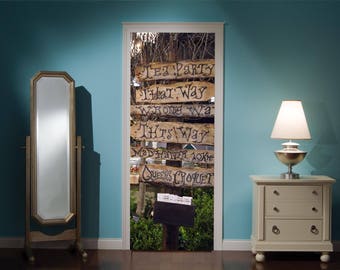 Door Mural Alice In Wonderland Mad Hatters Tea Party View Effect Decal Mural Home Decor Window Sticker Home Living Vinyl Bedroom Lounge 304