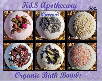 Organic Bath Bombs Set! (Four) 6oz All Natural Bath Bomb Gift Set, Organic Gift for her, Natural Dye, 7 Dollar US Shipping, Bulk Gift Set.