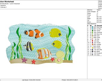 Aquarium, underwater world, tropical fish, seascape: Machine embroidery design