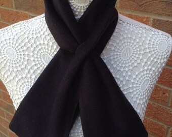 Black fleece ascot keyhole neck scarf black satin steam punk vintage retro style vegan neck warmer scarflette