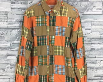 IZZUE JAPAN Oxfords Shirt Medium Garcons Japan Designer Checkered Patchwork Multicolour Buttondown Shirt Size M